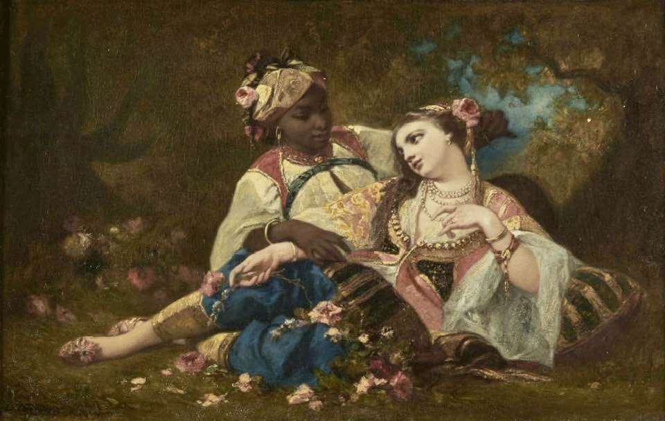 Ragazza e la sua cameriera in giardini